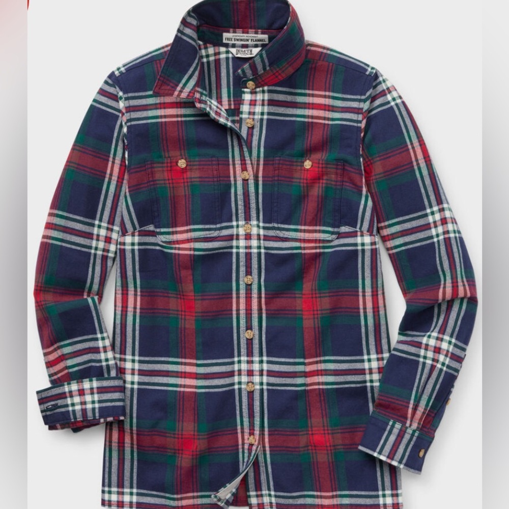 DULUTH Women's Free Swingin Flannel Shirt, Eclipse Blue Holiday Tartan, 2X, NWT